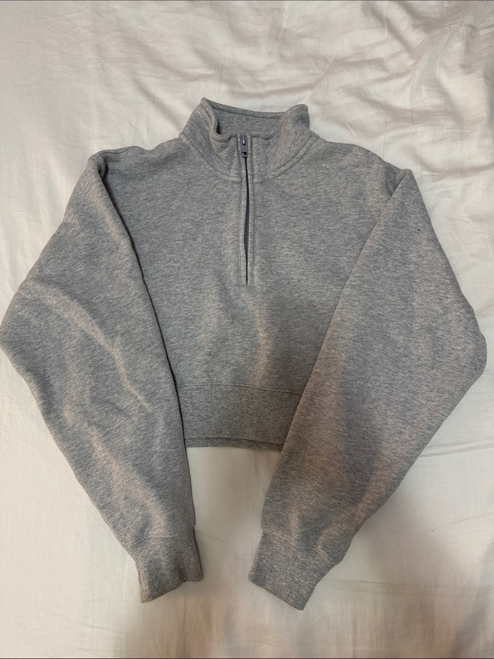 Aritzia TNA Heather Chrome Half-Zip Cropped Turtleneck Sweater